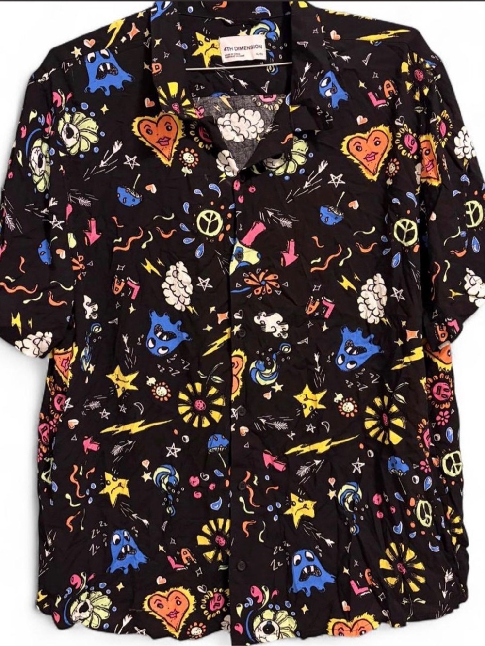 4th Dimension Graphic Rayon Camp Shirt Men’s XL Black Abstract Print